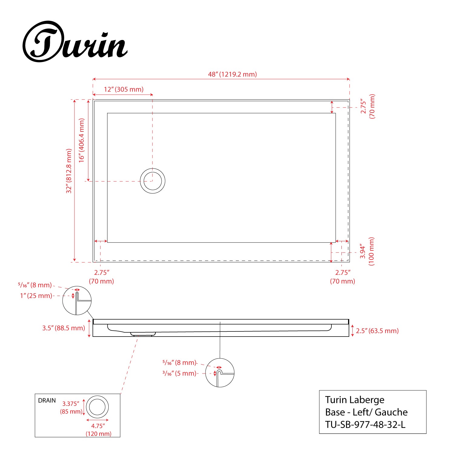 Base de douche en alcôve Laberge
