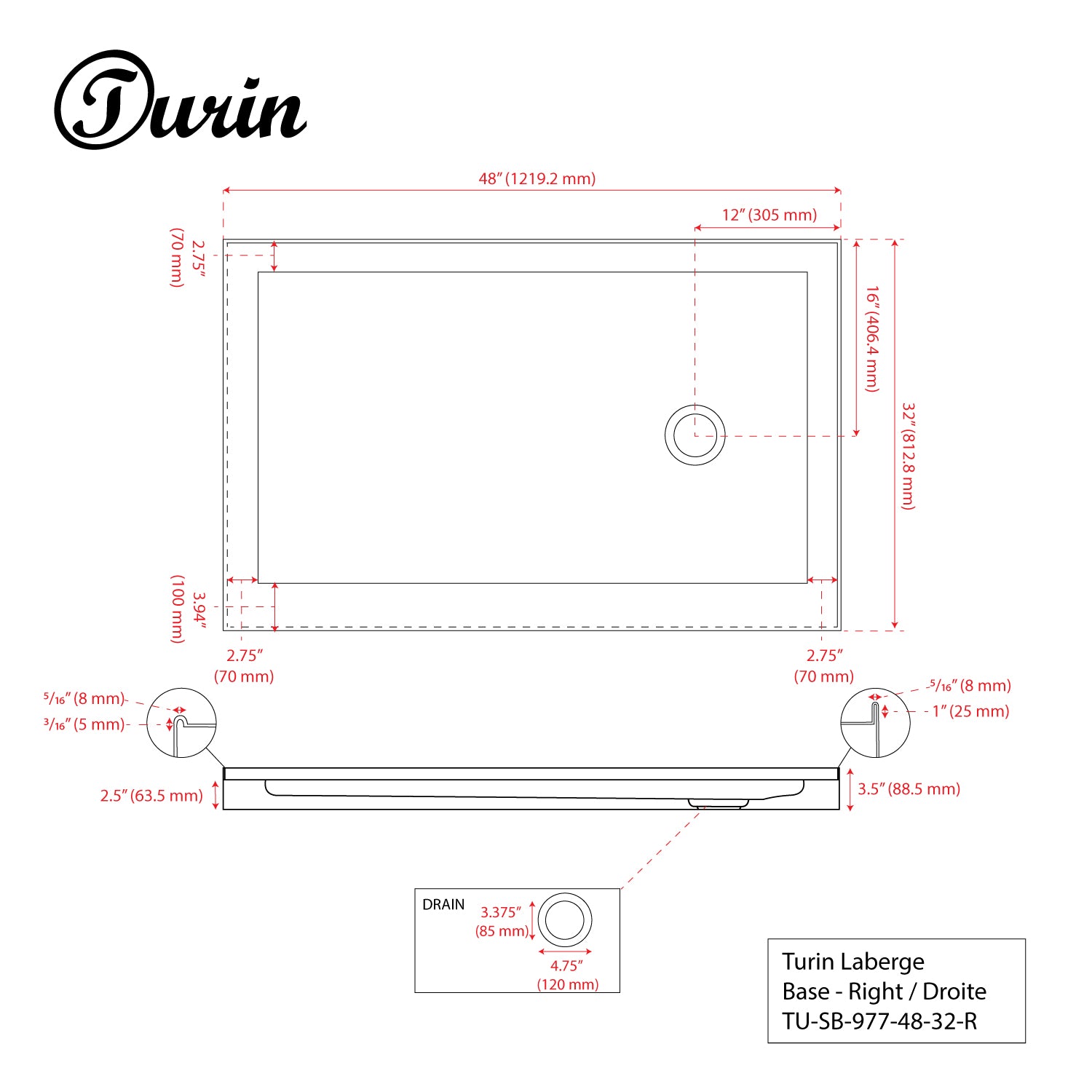 Base de douche en alcôve Laberge