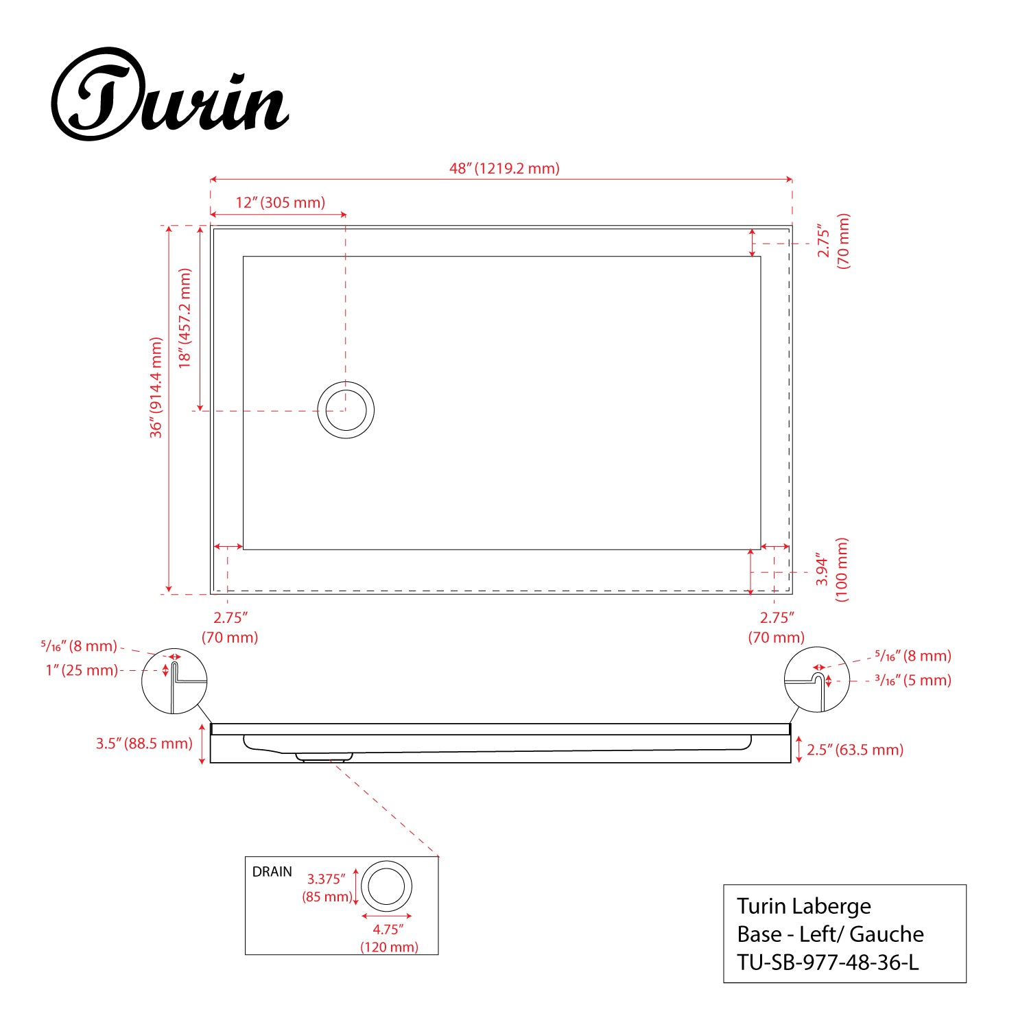 Base de douche en alcôve Laberge
