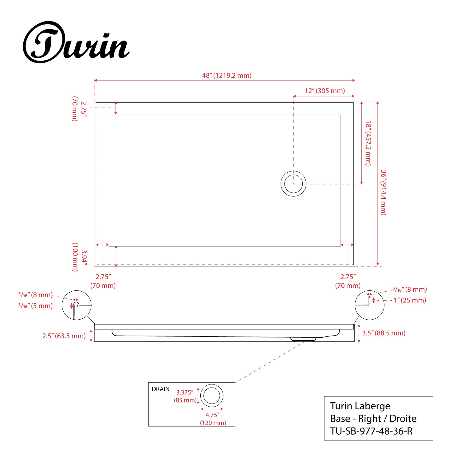 Base de douche en alcôve Laberge