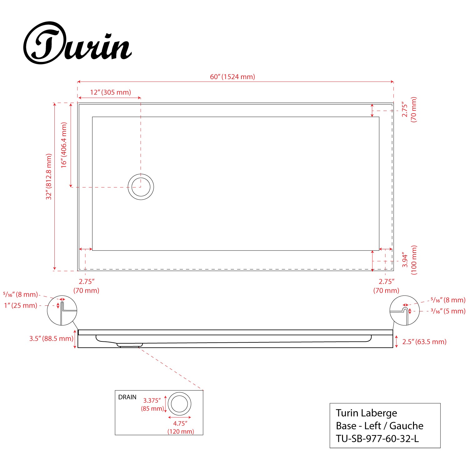 Base de douche en alcôve Laberge