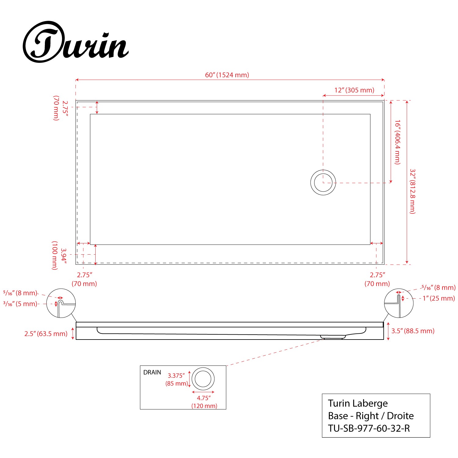Base de douche en alcôve Laberge