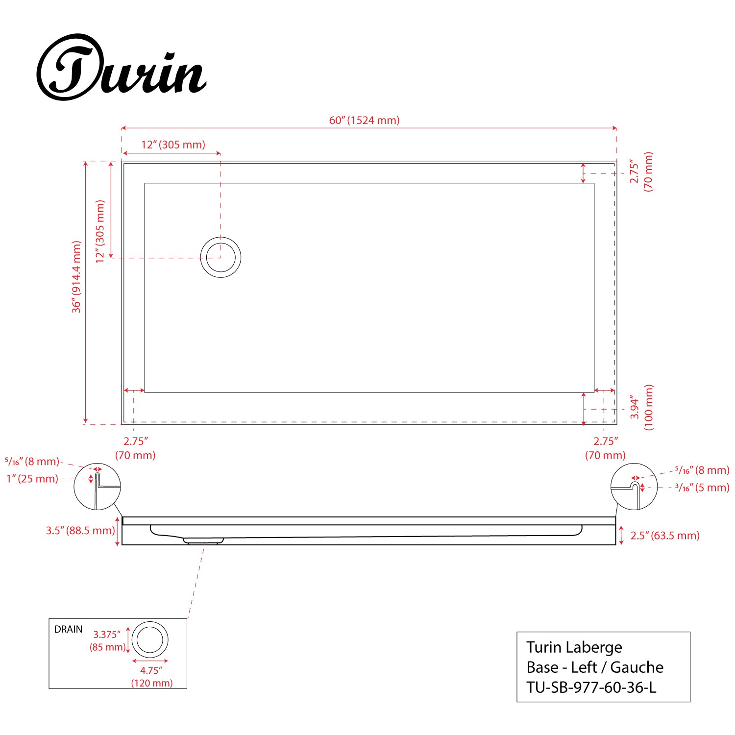 Base de douche en alcôve Laberge