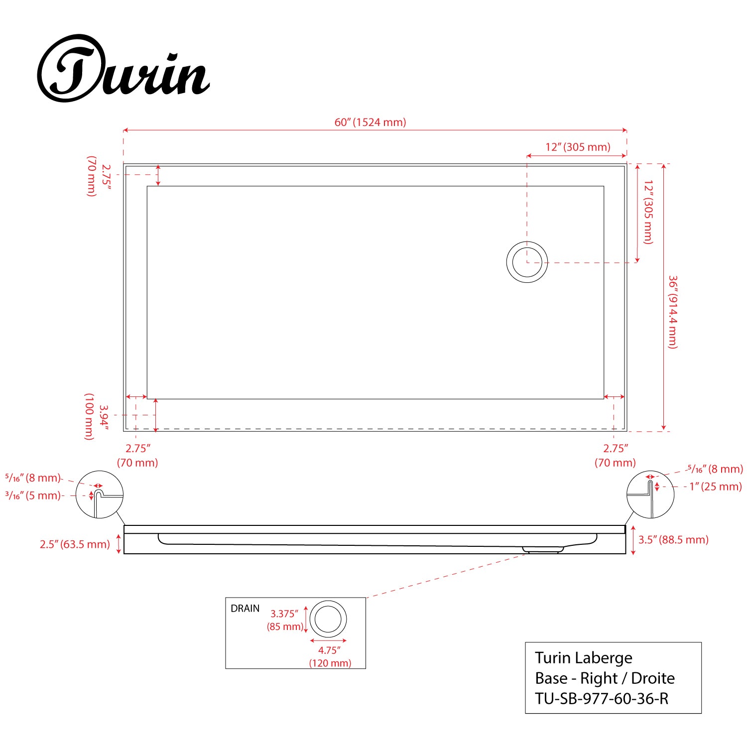 Base de douche en alcôve Laberge