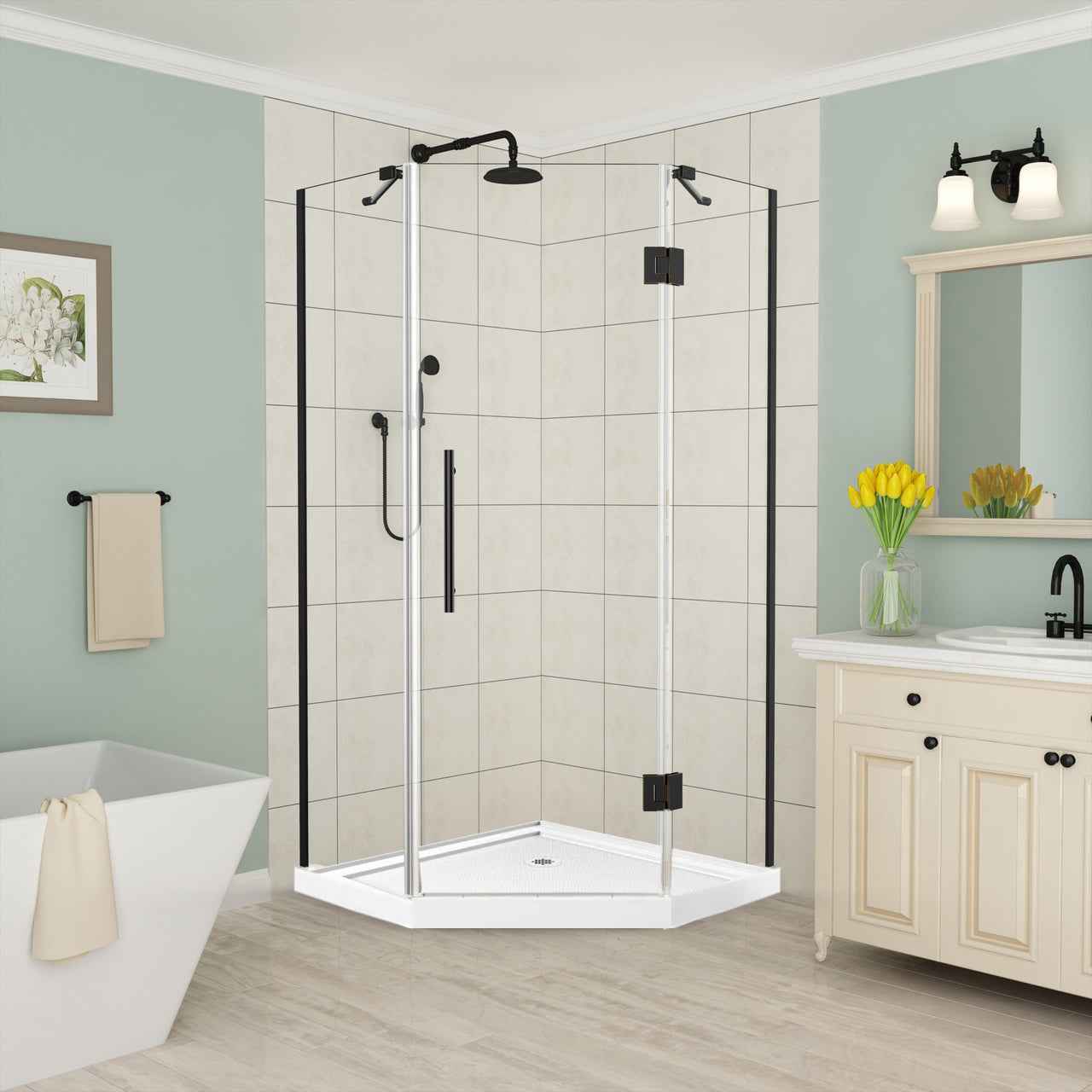 Ensemble de douche pivotante néo-angle sans cadre Tampa