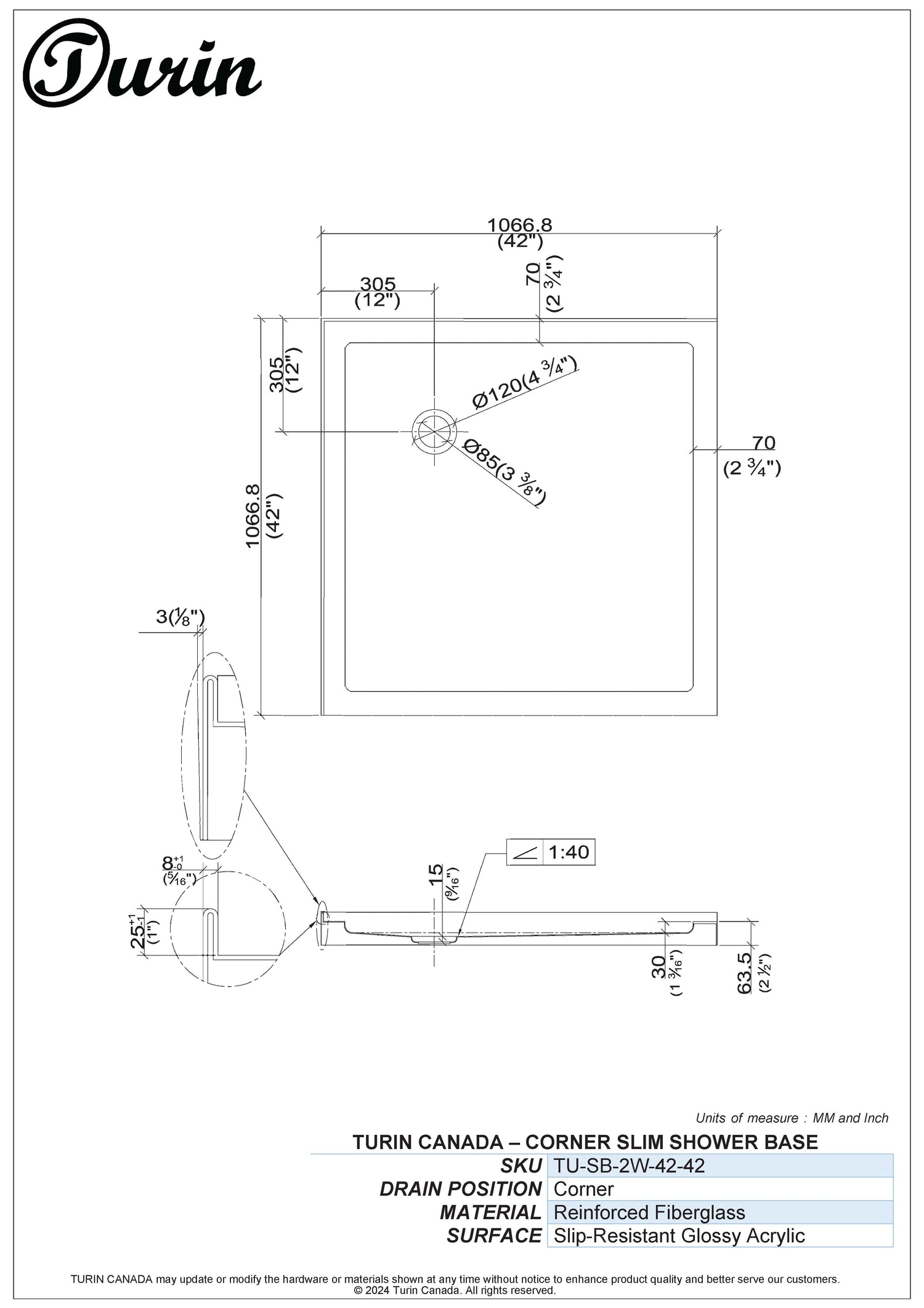 Corner Shower Base