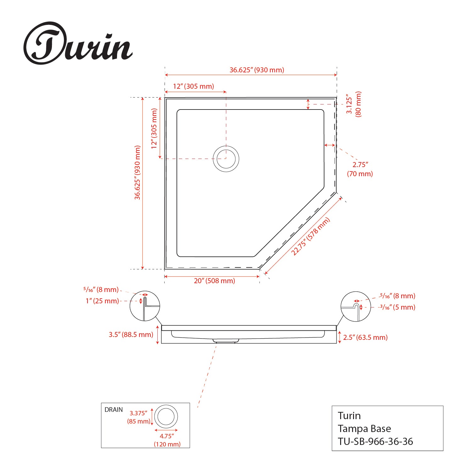 Turin Tampa Frameless Neo-Angle Pivot Shower Kit