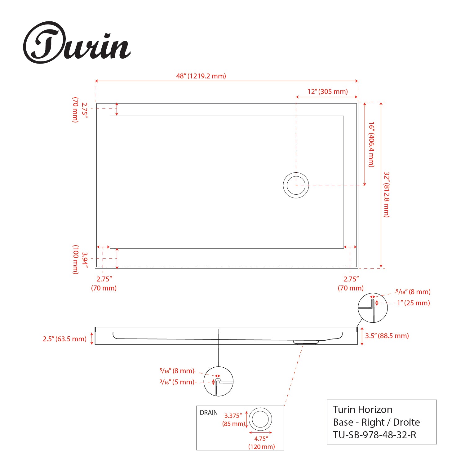 Alcove Shower Base