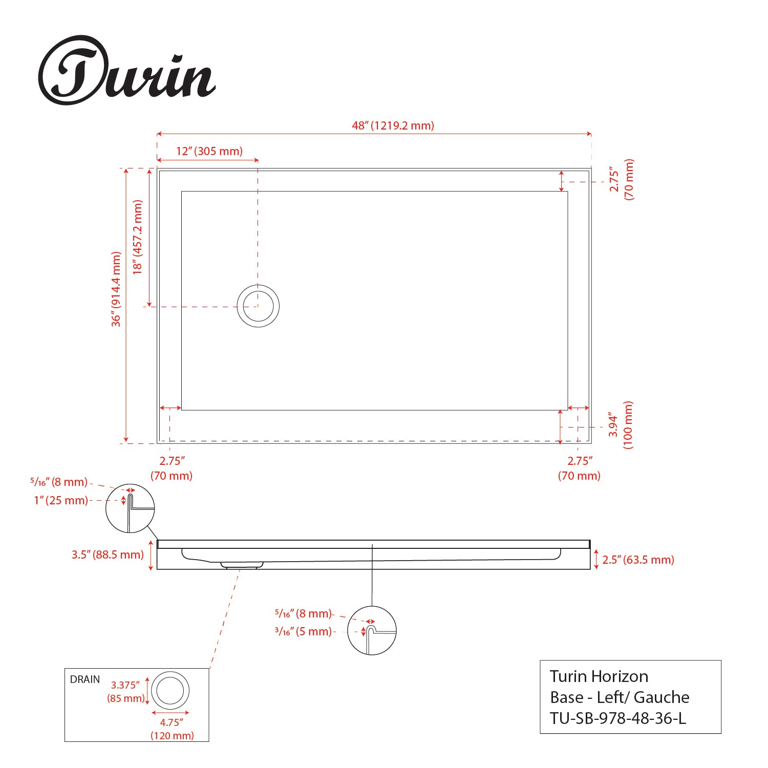 Alcove Shower Base