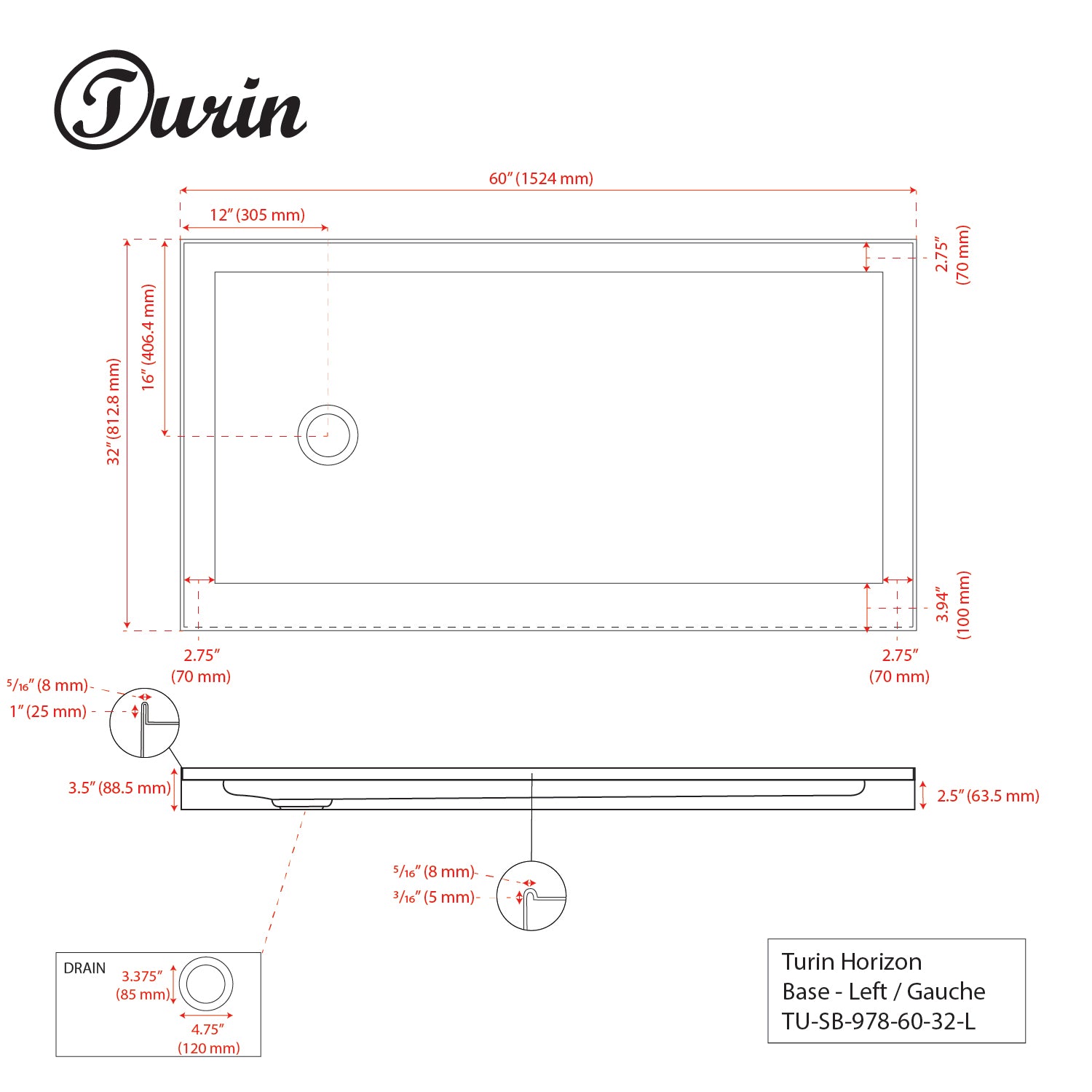 Alcove Shower Base