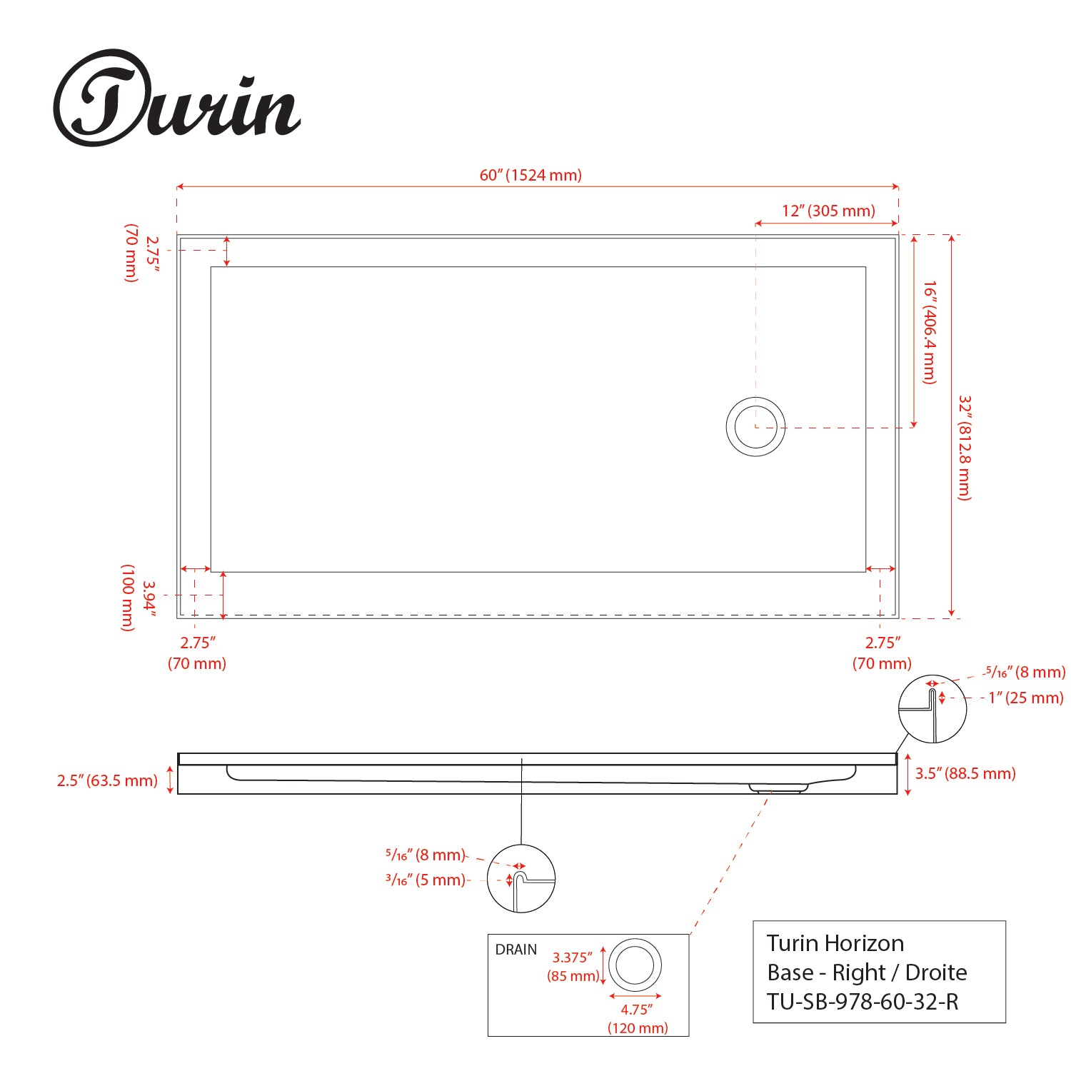 Alcove Shower Base