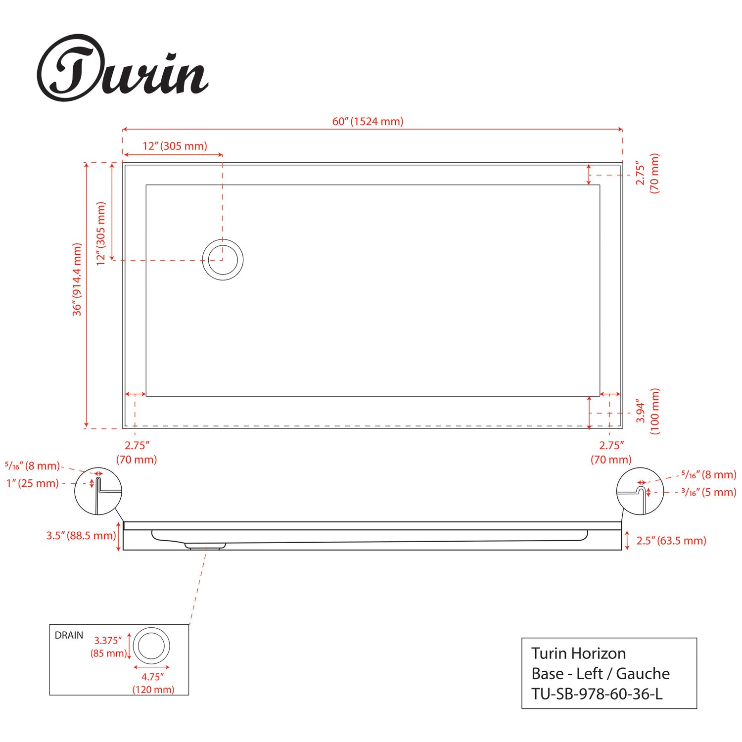 Alcove Shower Base