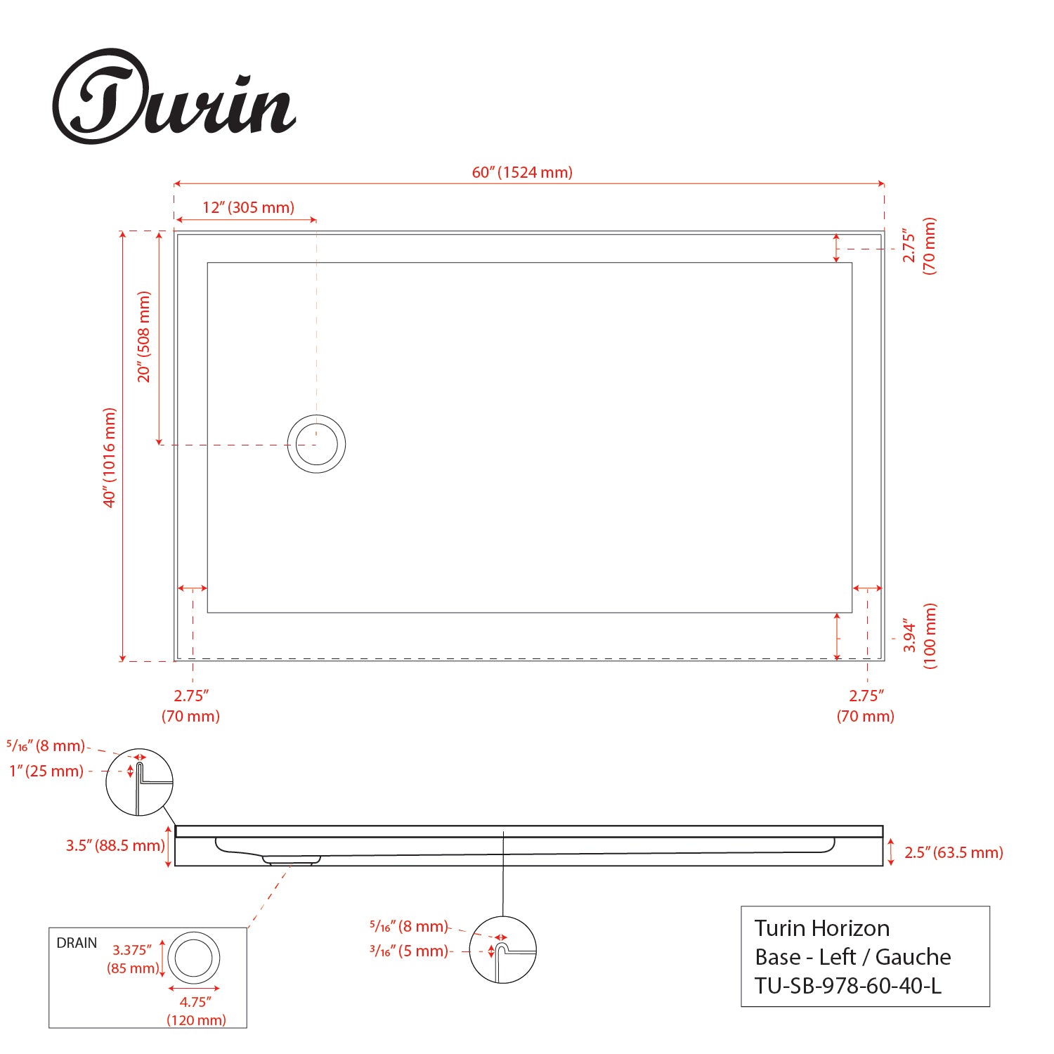 Alcove Shower Base