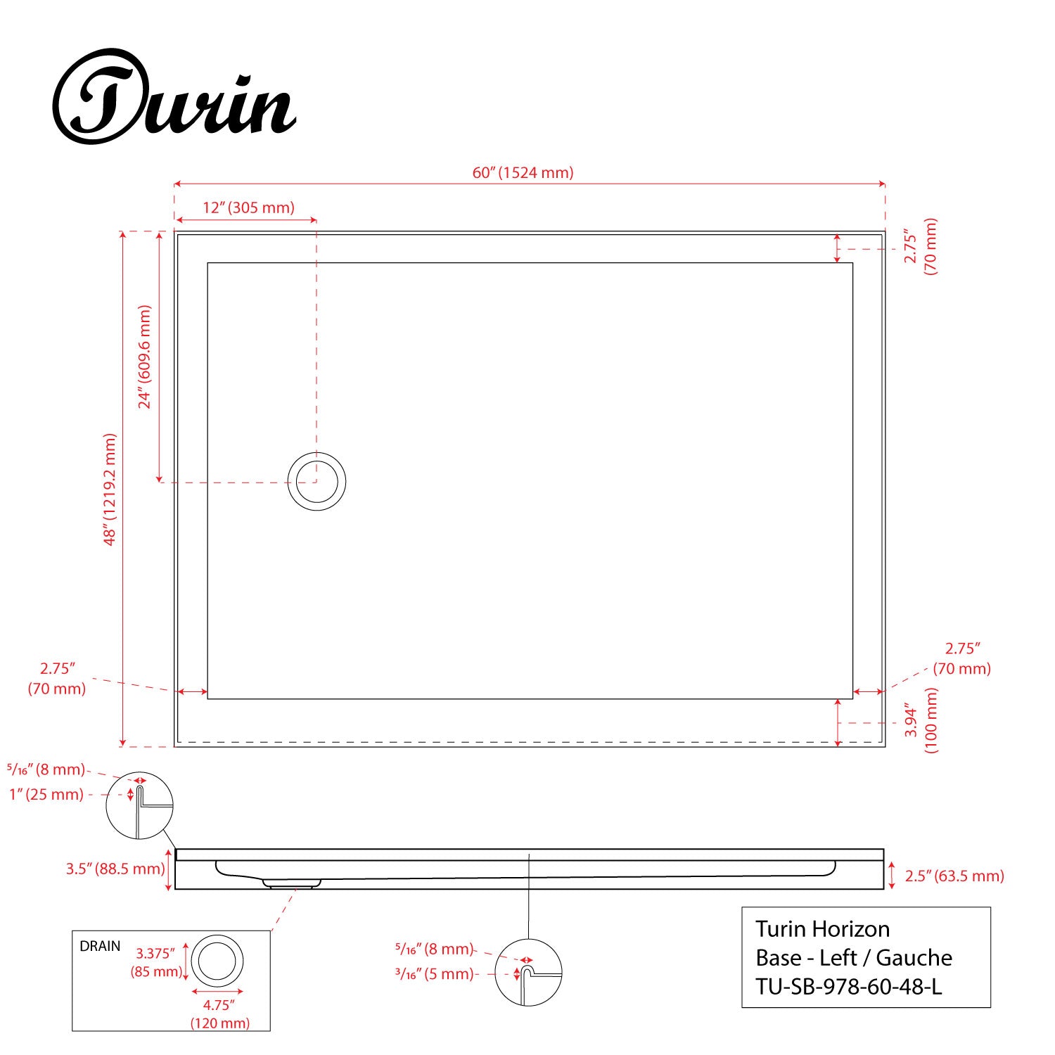 Alcove Shower Base