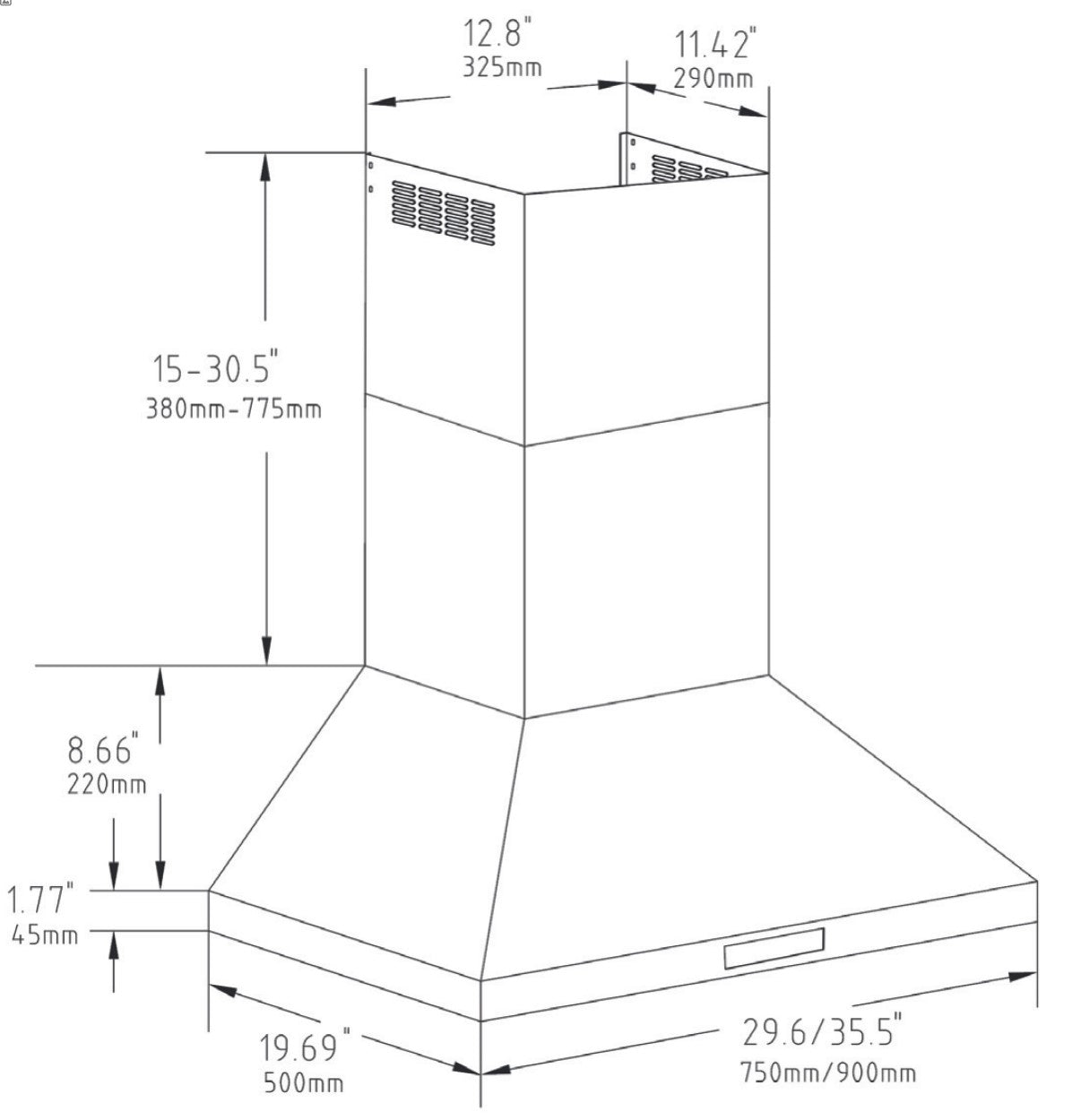 Turin Sienna Wall Mounted Range Hood 600 CFM