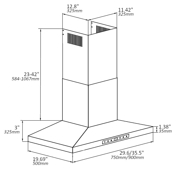 Turin Riviera Wall Mounted Range Hood 600 CFM